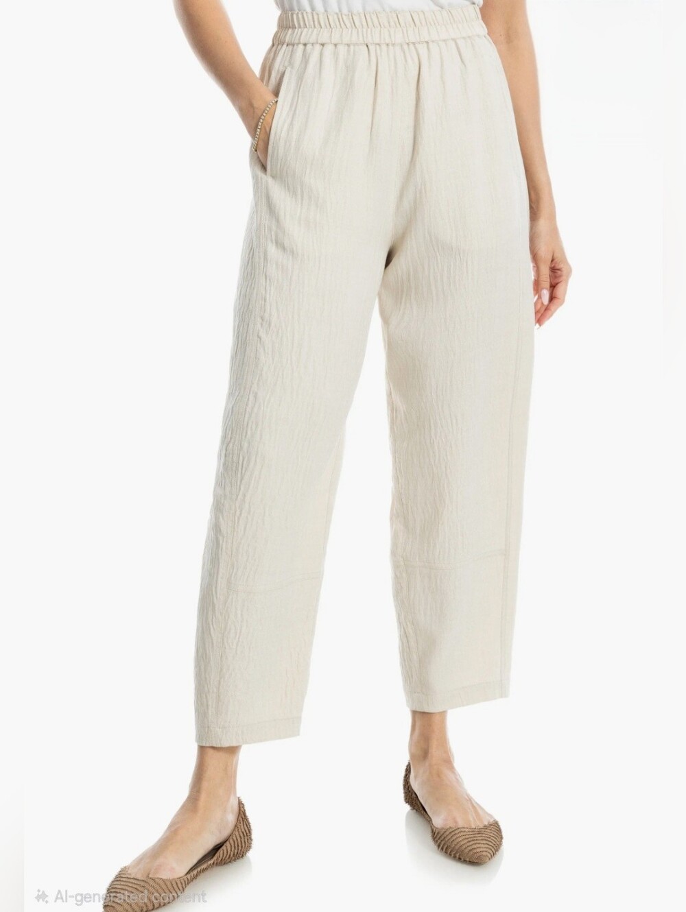 Max Studio Cream Wide-Leg Elastic Waist Pants - Picture 5 of 9